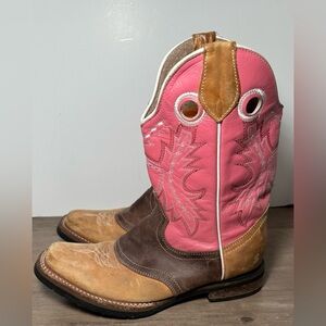 JHon Davis Youth‎ Pink/Brown/Leather Western Boots *See Measurement.